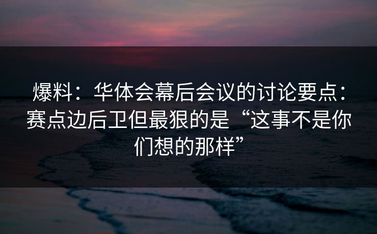 爆料：华体会幕后会议的讨论要点：赛点边后卫但最狠的是“这事不是你们想的那样”