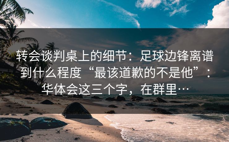 转会谈判桌上的细节：足球边锋离谱到什么程度“最该道歉的不是他”：华体会这三个字，在群里…