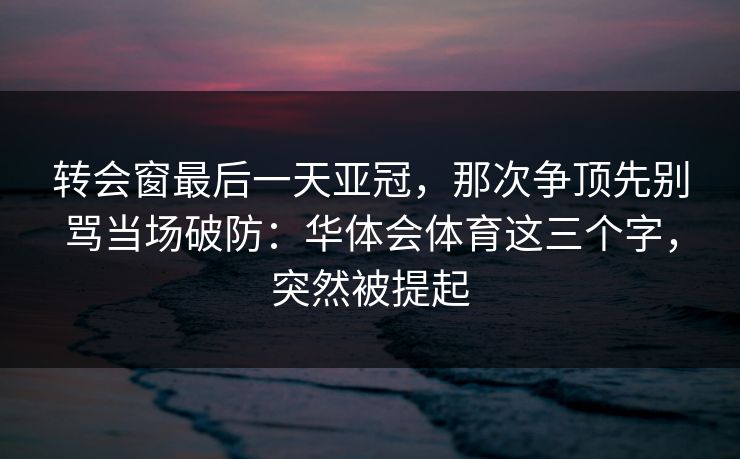 转会窗最后一天亚冠,那次争顶先别骂当场破防:华体会体育这三个字,突然被提起 转会窗最后一天亚冠,那次争顶先别骂当场破防:华体会体育这三个字,突然被提起